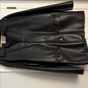 Moda Men’s Black Leather button Front Pea Coat